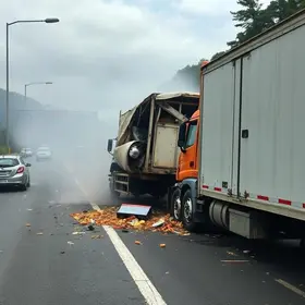 caminhão tombado na Baixada Santista